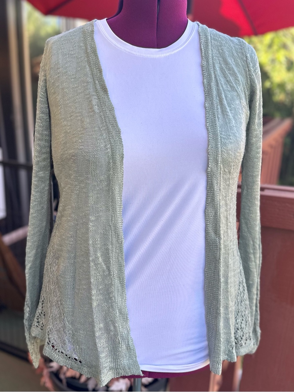 Belldini Sage Open-Front Crochet Lace Cardigan